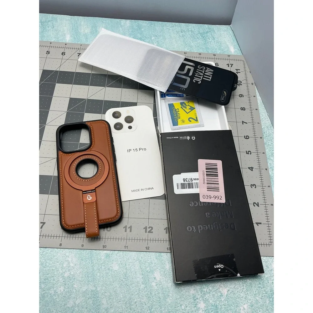 iPhone 15 Pro Brown Leather Case with Ring‎ Stand and Magnetic Mount